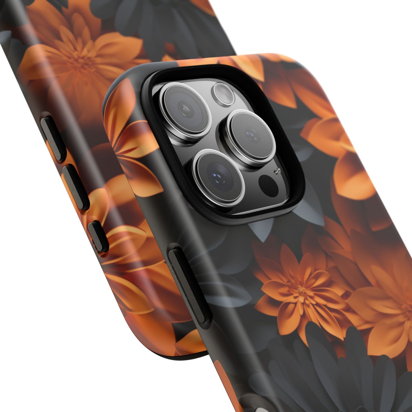 Orange & Black 3D Floral Mobile Case