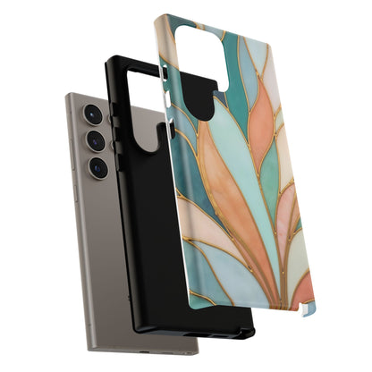Geometric Leaves: Teal, Peach, and Gold Harmony