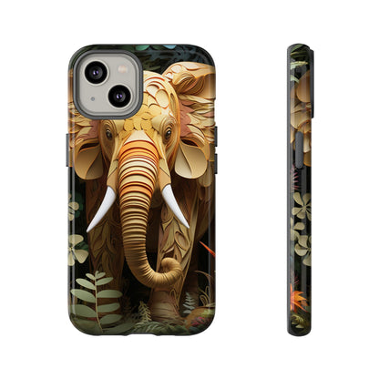 Golden Jungle Elephant Mobile Cover – Intricate Paper Art Design