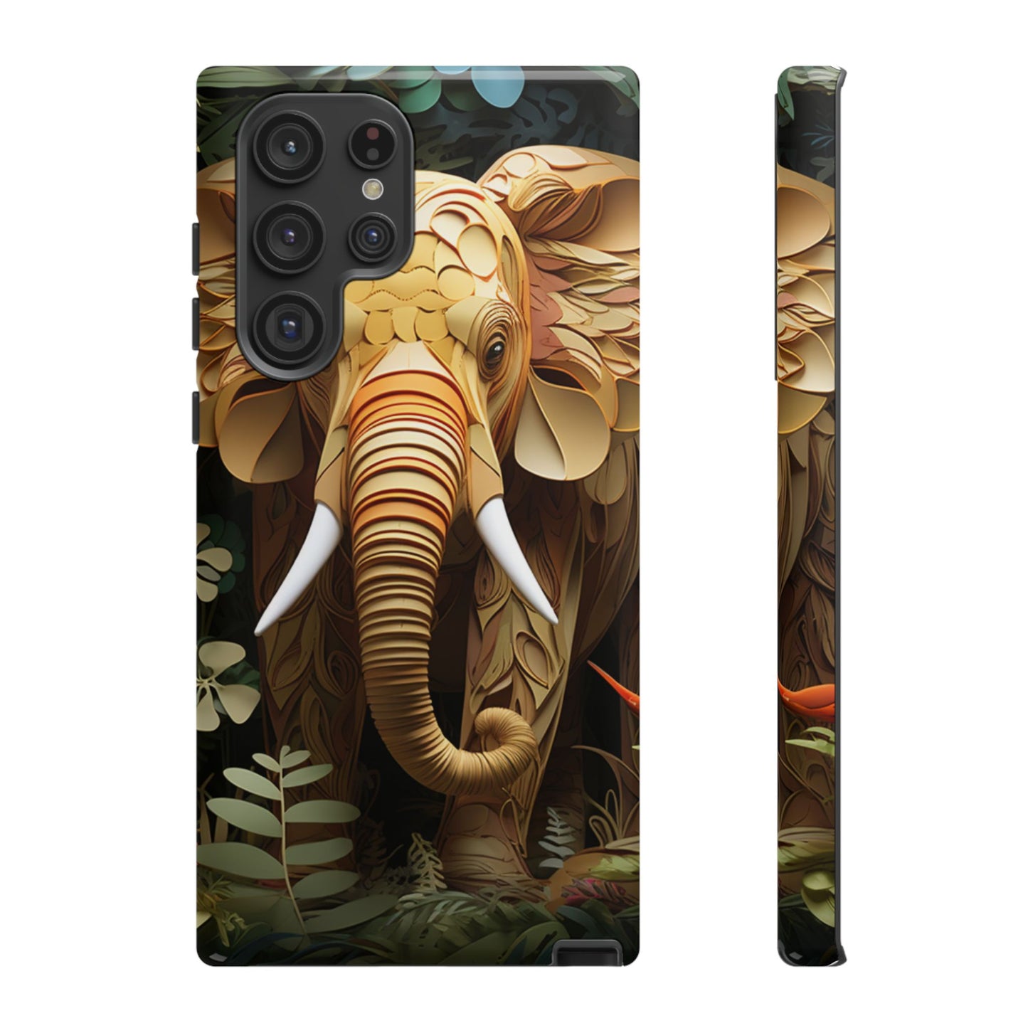 Golden Jungle Elephant Mobile Cover – Intricate Paper Art Design