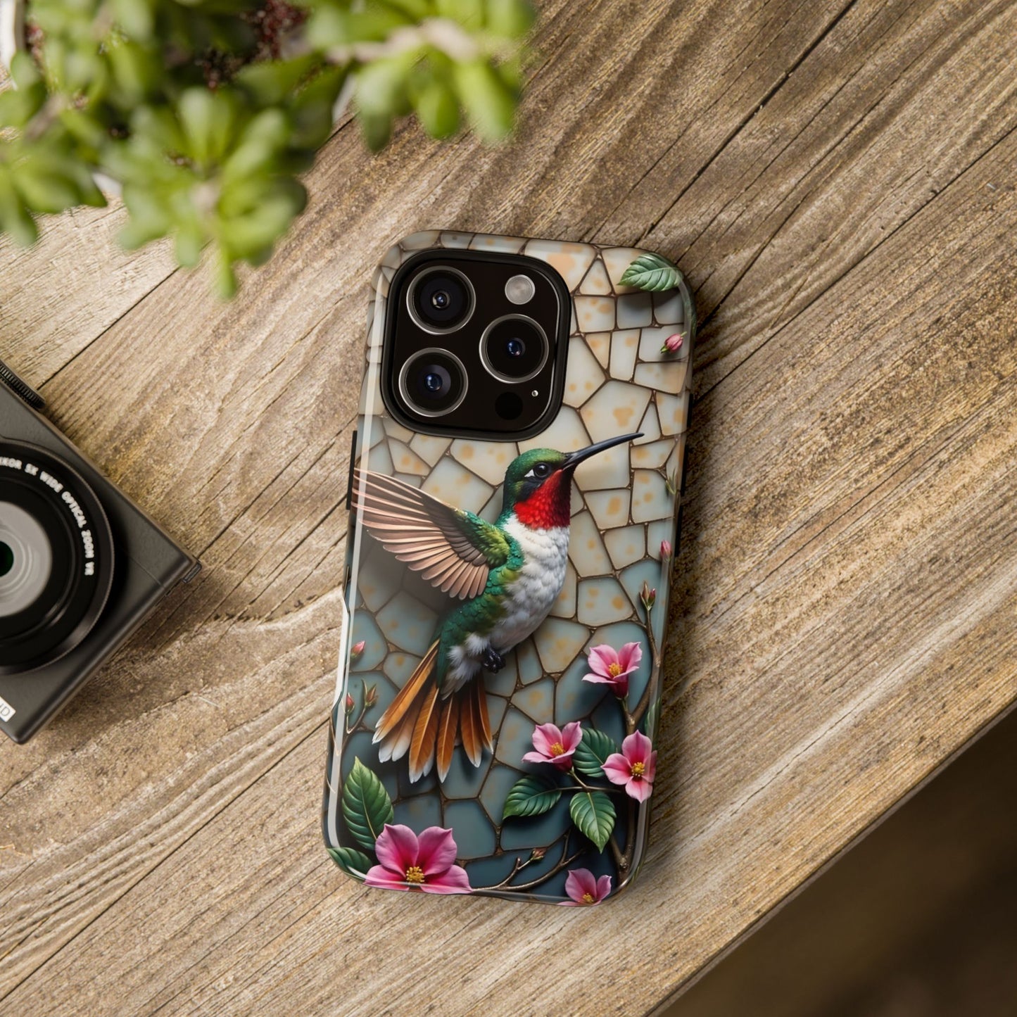 Vivid Hummingbird with Blossoming Branches | Artistic Mosaic Style