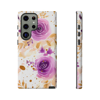 Purple Bloom Watercolor Mobile Case – Artistic Elegance in Gold & Lilac