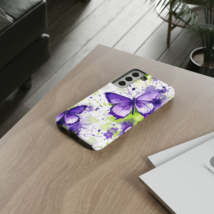 Vibrant Purple Butterfly Splash Mobile Cover – Artistic Green & Violet Aesthetic