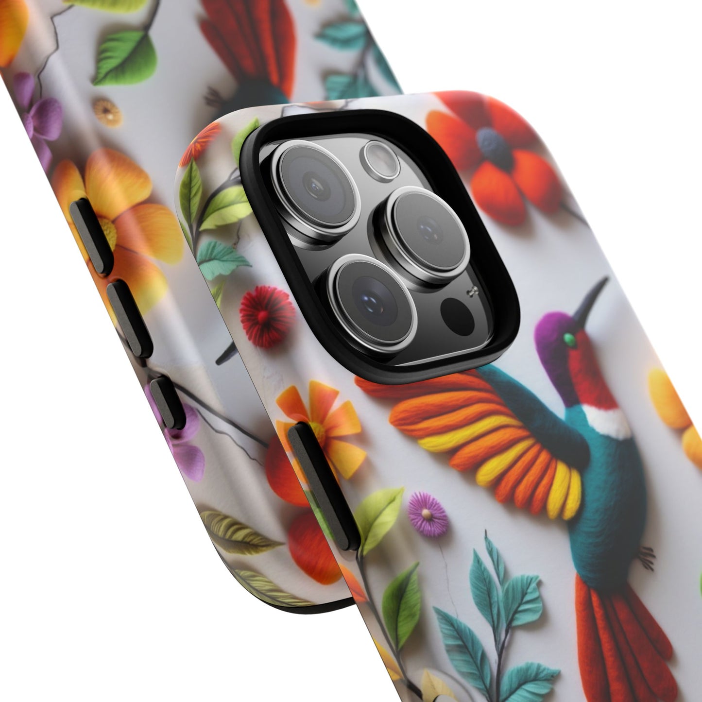 Embroidered Hummingbird with Floral Design | Nature's Elegant Stitch | iPhone 16 Pro