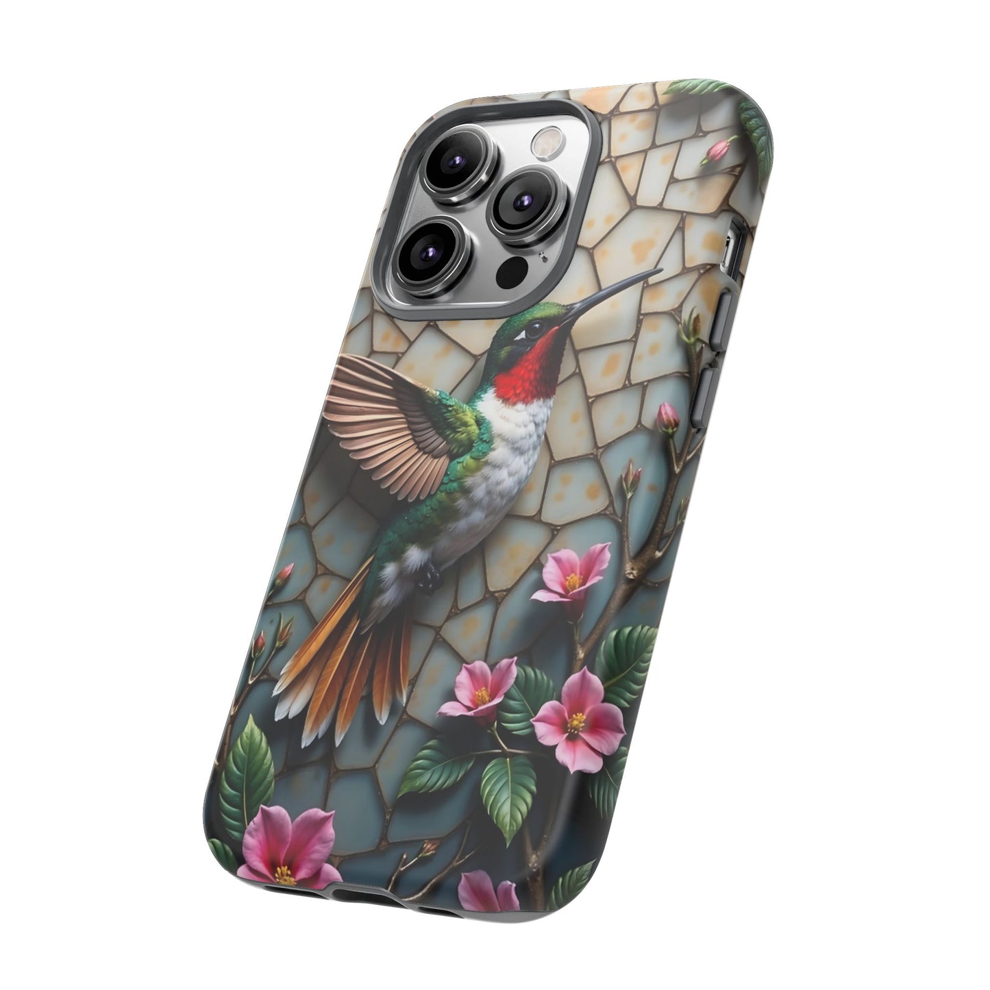 Vivid Hummingbird with Blossoming Branches | Artistic Mosaic Style