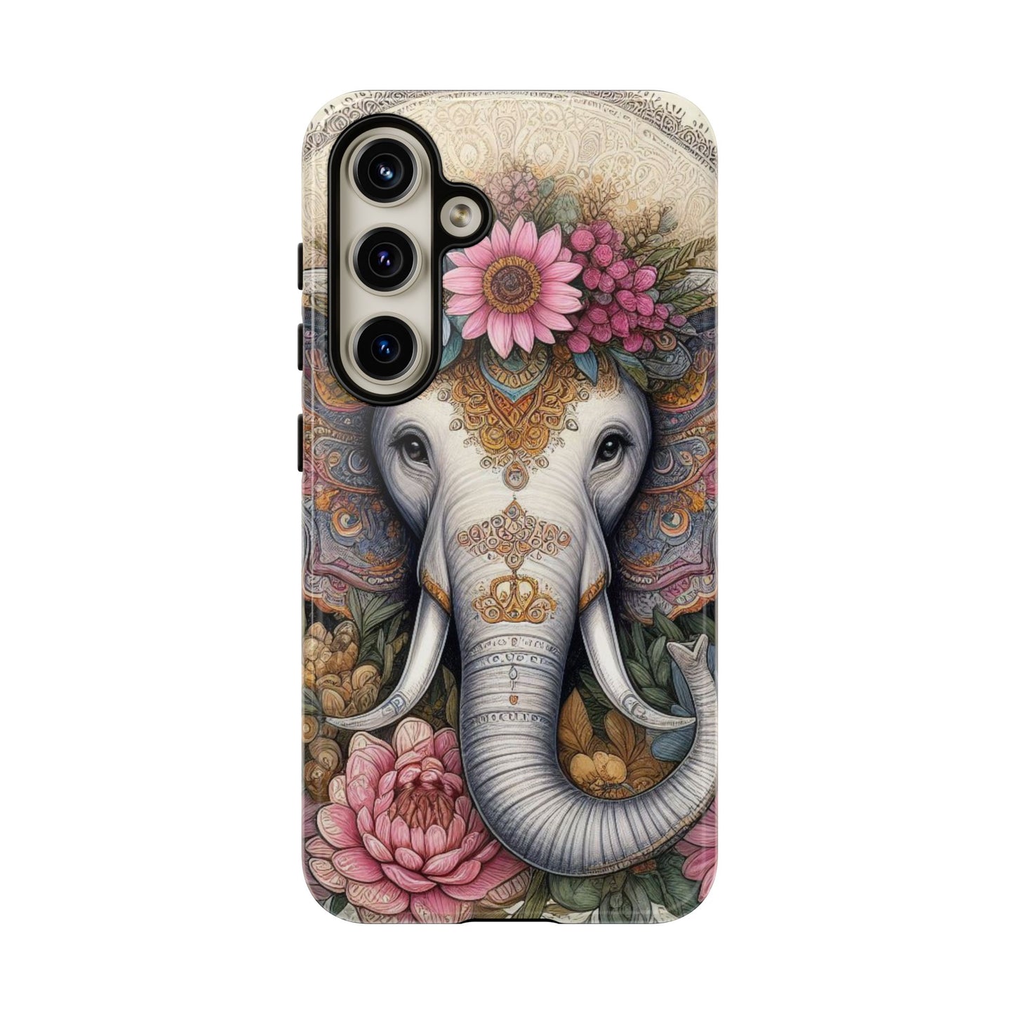 Elegant Floral Elephant Mobile Cover – Royal Mandala Art