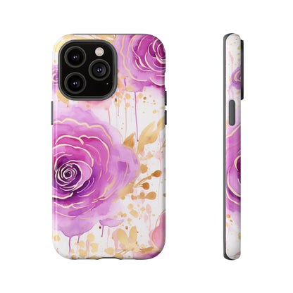 Elegant Purple-Gold Watercolor Rose Mobile Case