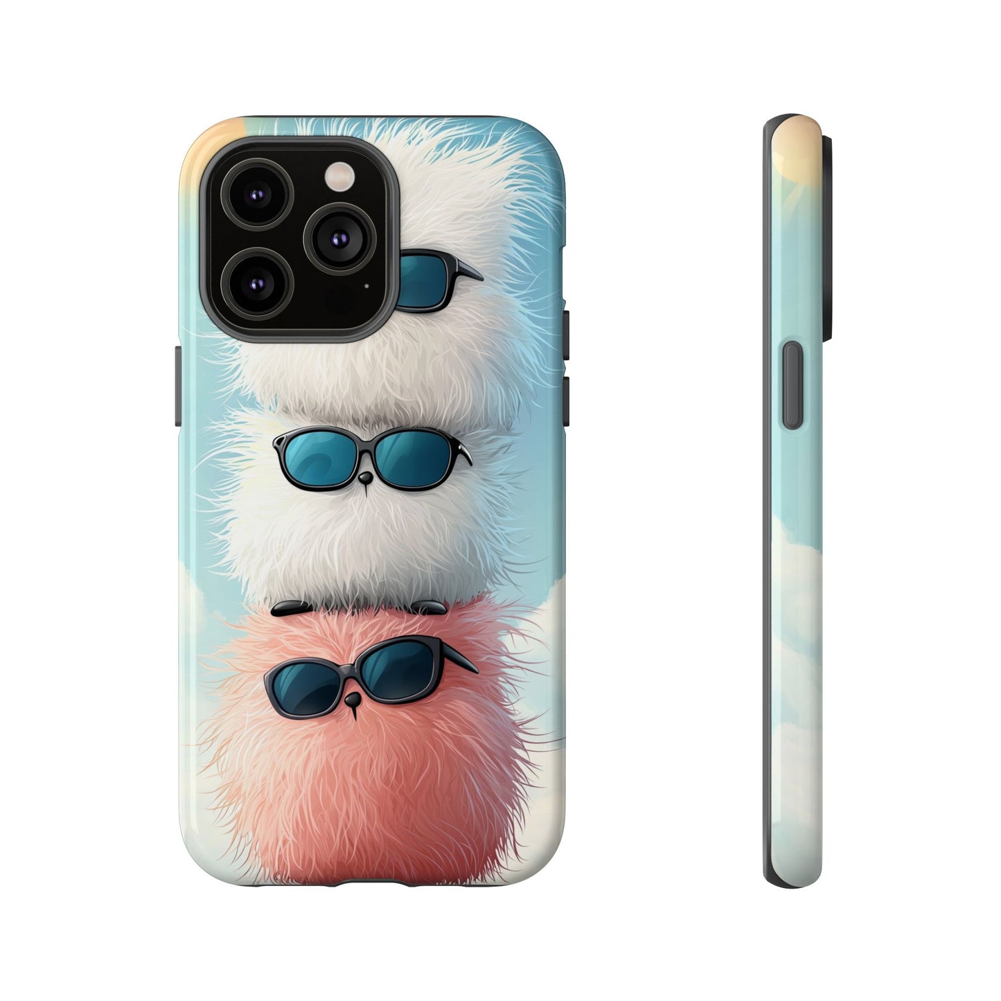 Fluffy Stack Anime Phone Case – Cute Kawaii Furry Creatures with Sunglasses, iPhone, Samsung & Google Pixel Case