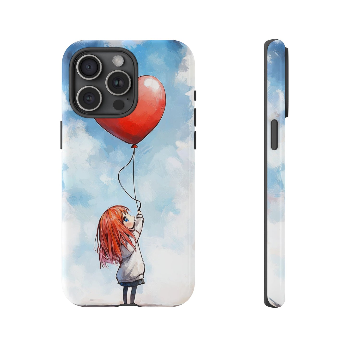 Anime Girl with Heart Balloon Phone Case – Cute & Inspirational Design for iPhone, Google Pixel & Samsung