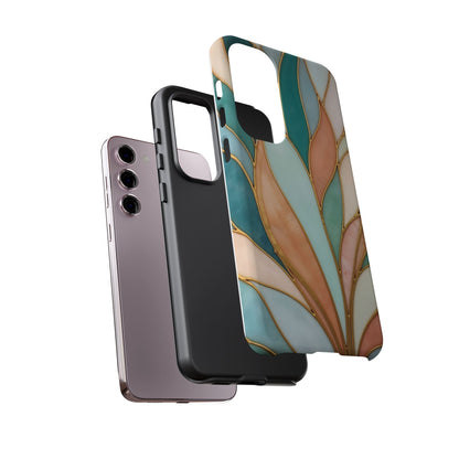 Geometric Leaves: Teal, Peach, and Gold Harmony
