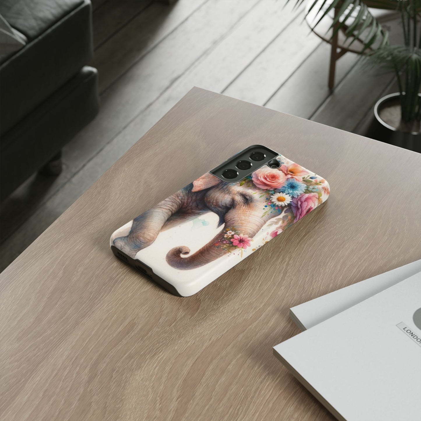 Joyful Floral Elephant Mobile Cover – Whimsical Watercolor Art