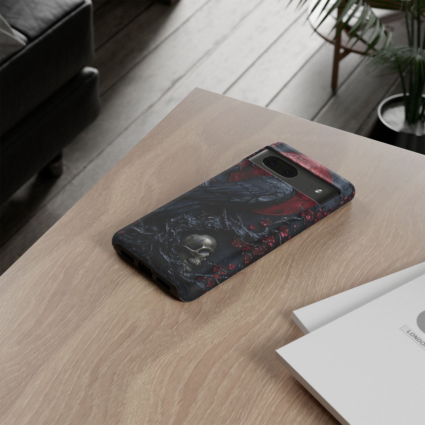 Gothic Sculpture Of Raven On Charcoal Tree Branch phone case design