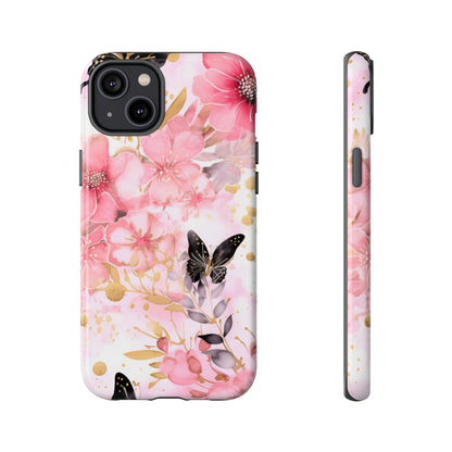 Pink Blossom & Gold Butterfly Mobile Case