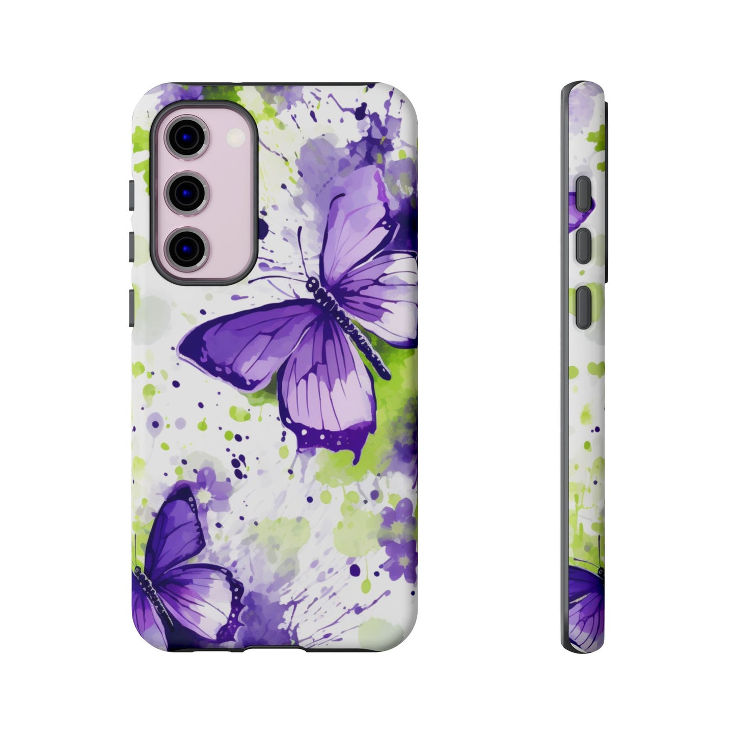 Vibrant Purple Butterfly Splash Mobile Cover – Artistic Green & Violet Aesthetic