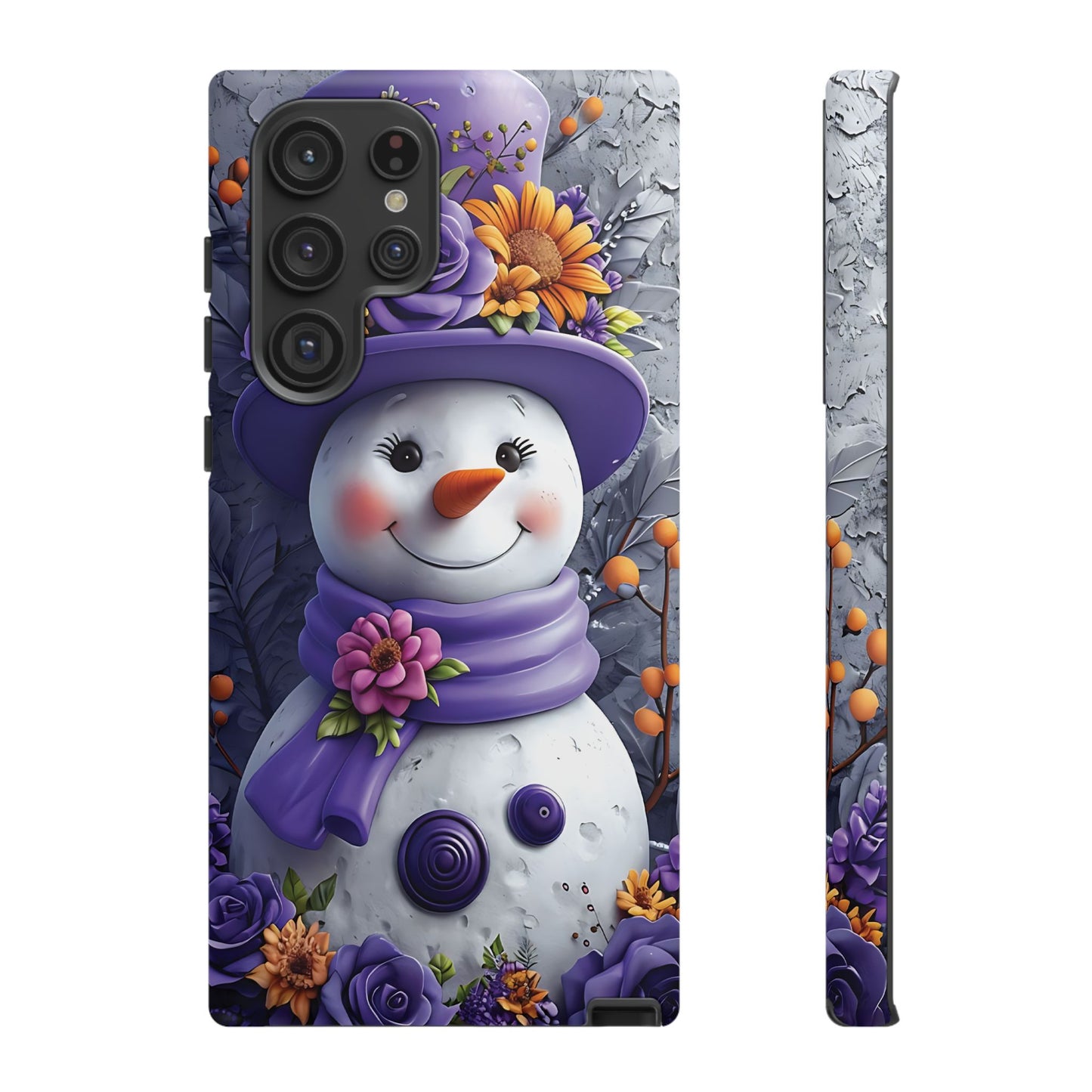 Cheerful Snowman With Colorful Floral Hat And Scarf phone case design