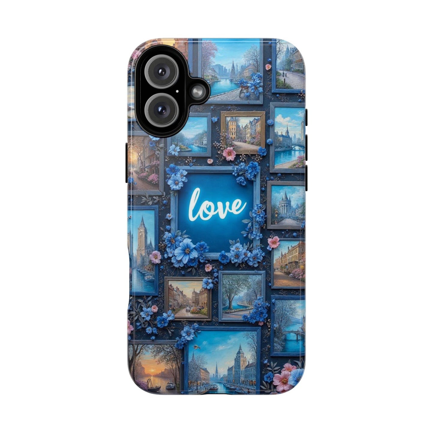 Blue Floral Love Frame Phone Case
