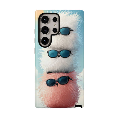 Fluffy Stack Anime Phone Case – Cute Kawaii Furry Creatures with Sunglasses, iPhone, Samsung & Google Pixel Case