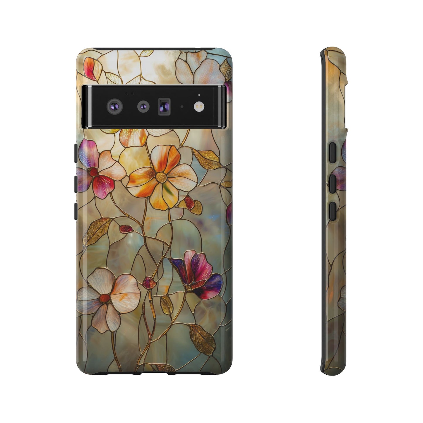 Golden Bloom – Luxe Stained Glass Floral Phone Case for iPhone, Samsung & Pixel