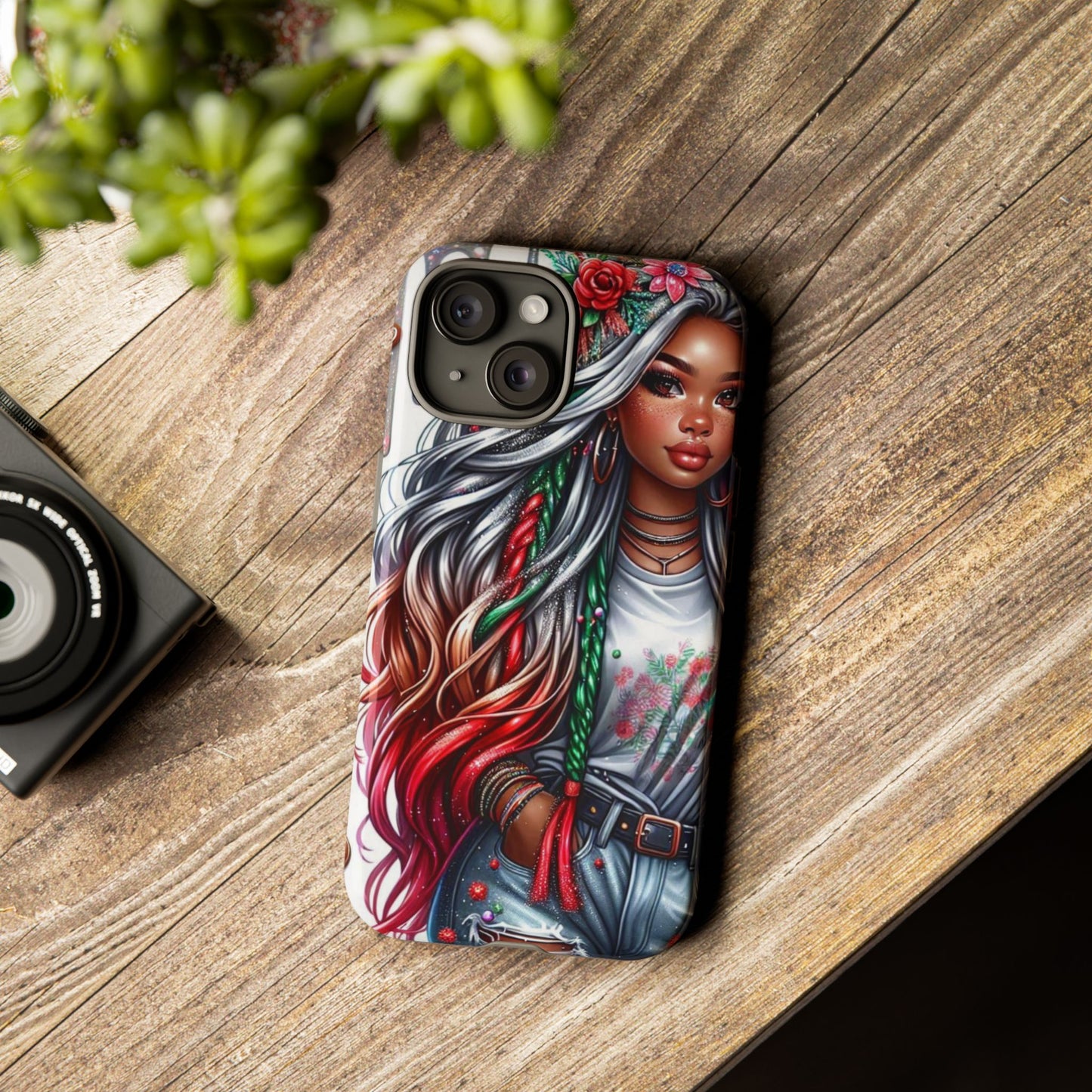 Festive Boho Queen – Holiday Glow & Candy Cane Braids Mobile Cover