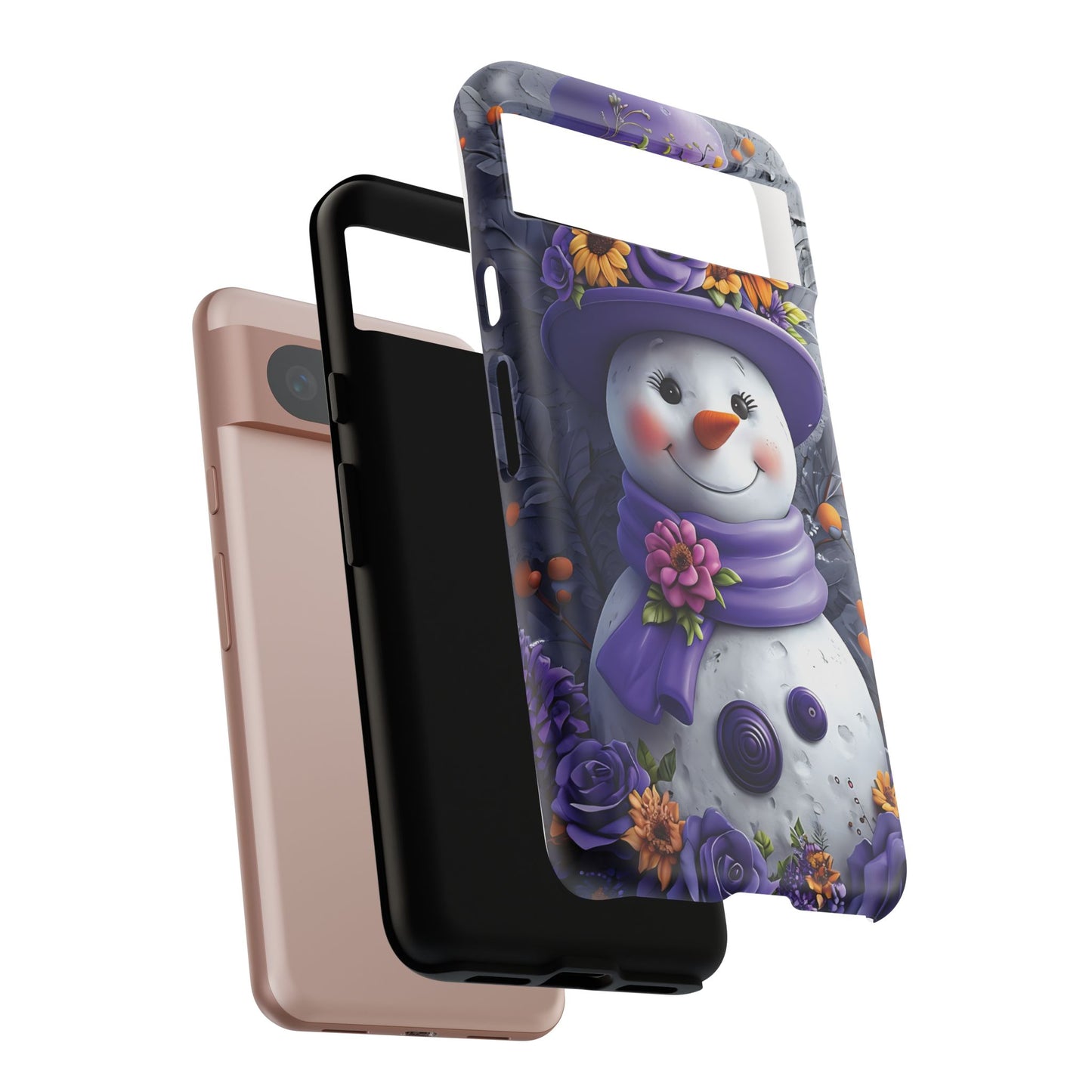 Cheerful Snowman With Colorful Floral Hat And Scarf phone case design