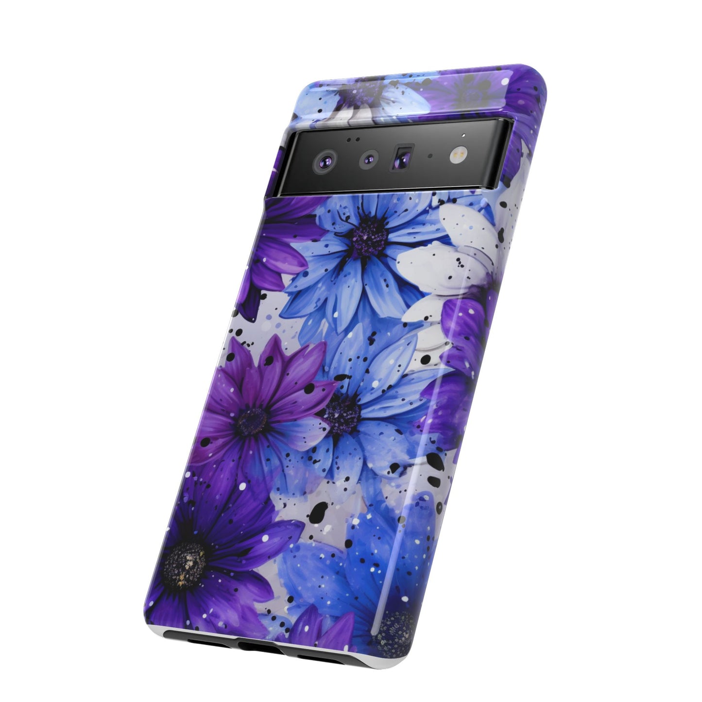 Blue & Purple Floral Splash Mobile Cover – Elegant Artistic Flowers