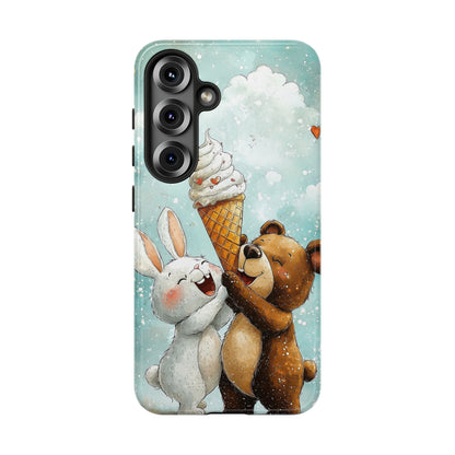 Bear & Bunny Ice Cream Delight - Cute Anime Phone Case for iPhone, Samsung, Google Pixel