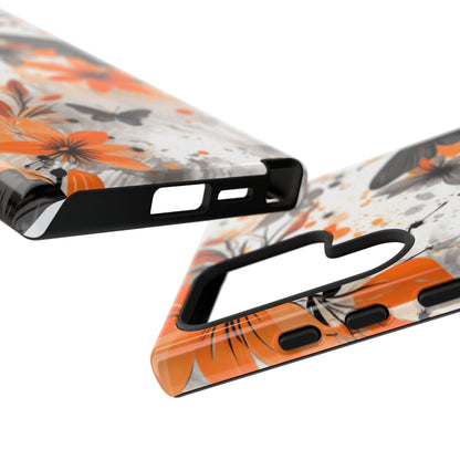 Bold Butterfly & Floral Splash Mobile Cover – Black & Orange Aesthetic