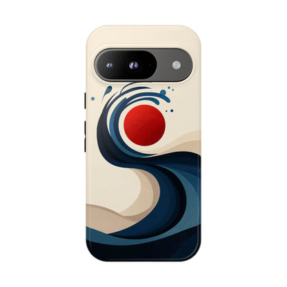 Red Sun Wave – Minimalist Abstract Ocean Case for iPhone, Google Pixel, Samsung