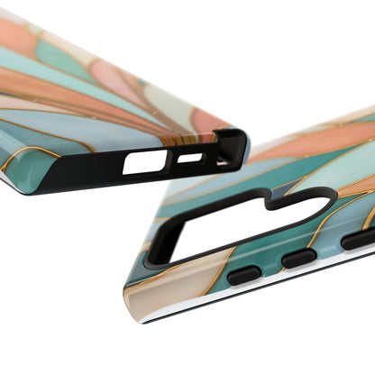 Geometric Leaves: Teal, Peach, and Gold Harmony