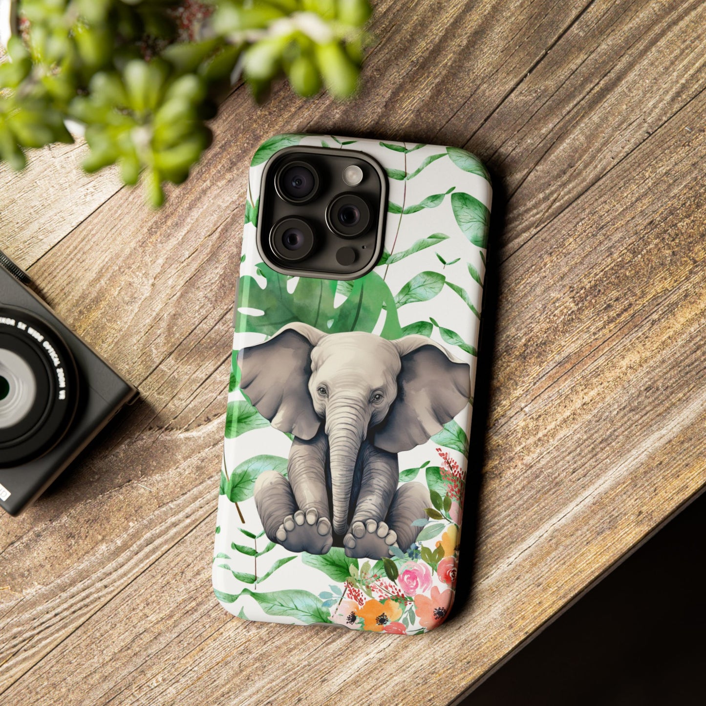 Cute Baby Elephant Mobile Cover – Floral & Tropical Aesthetic