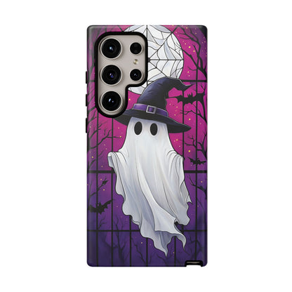 Stylized Halloween Illustration of a Ghost in Stained Glass  phone case design.