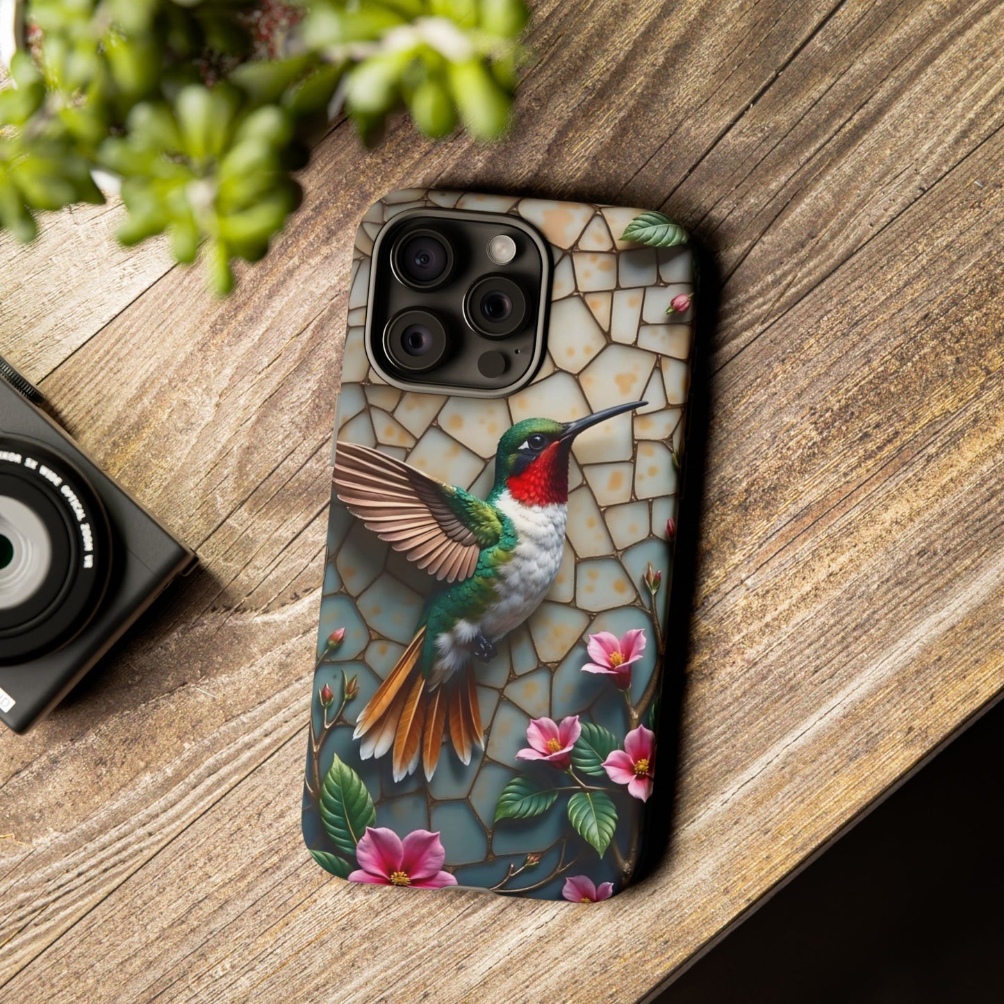 Vivid Hummingbird with Blossoming Branches | Artistic Mosaic Style