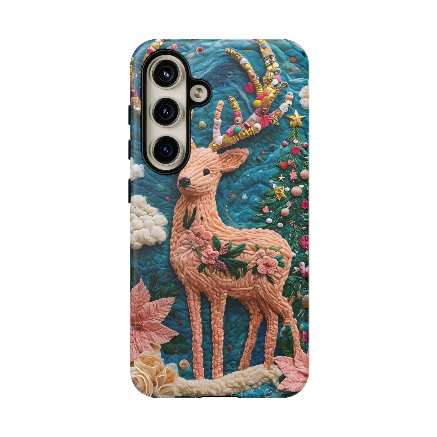 Whimsical Textile Art Featuring Intricate Peach-Colored Deer phone case design.