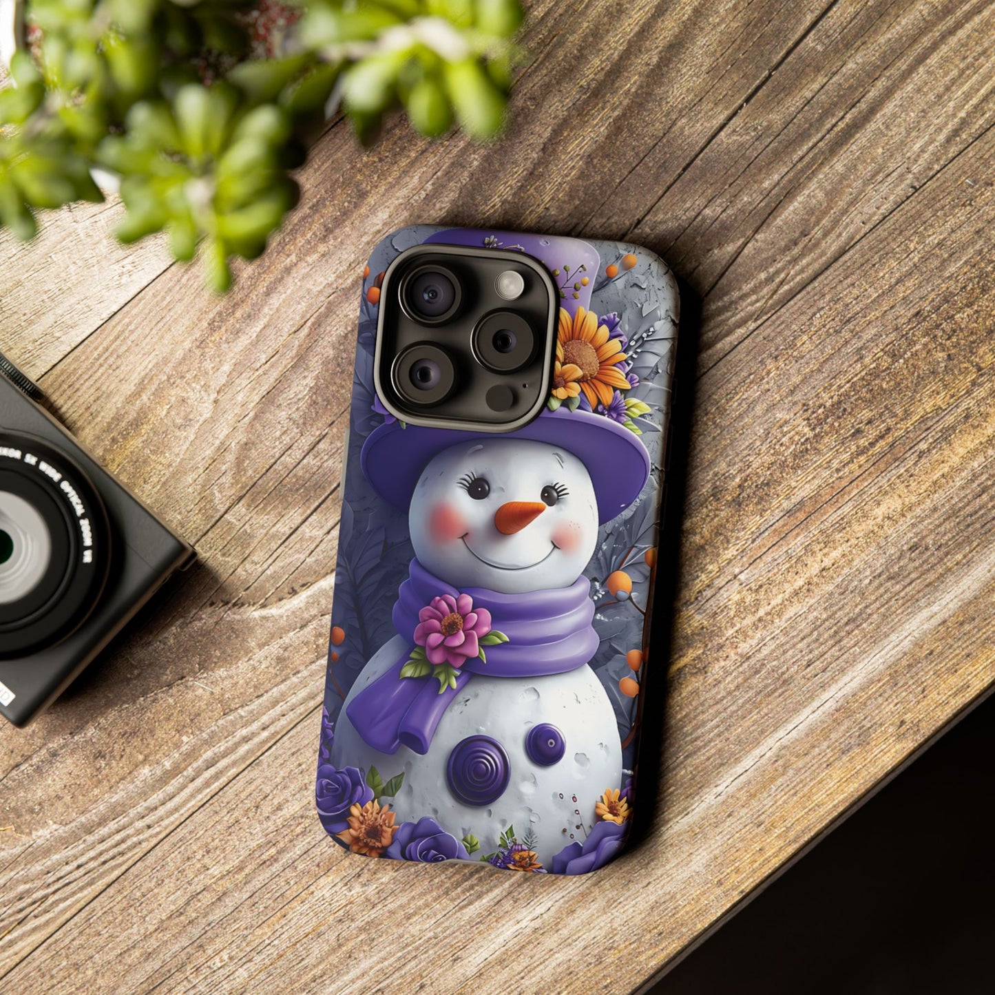 Cheerful Snowman With Colorful Floral Hat And Scarf phone case design