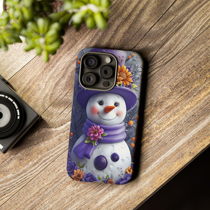 Cheerful Snowman With Colorful Floral Hat And Scarf phone case design