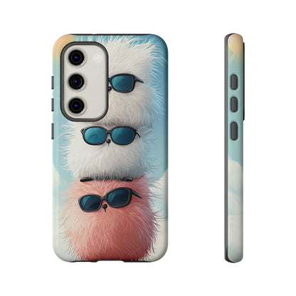 Fluffy Stack Anime Phone Case – Cute Kawaii Furry Creatures with Sunglasses, iPhone, Samsung & Google Pixel Case