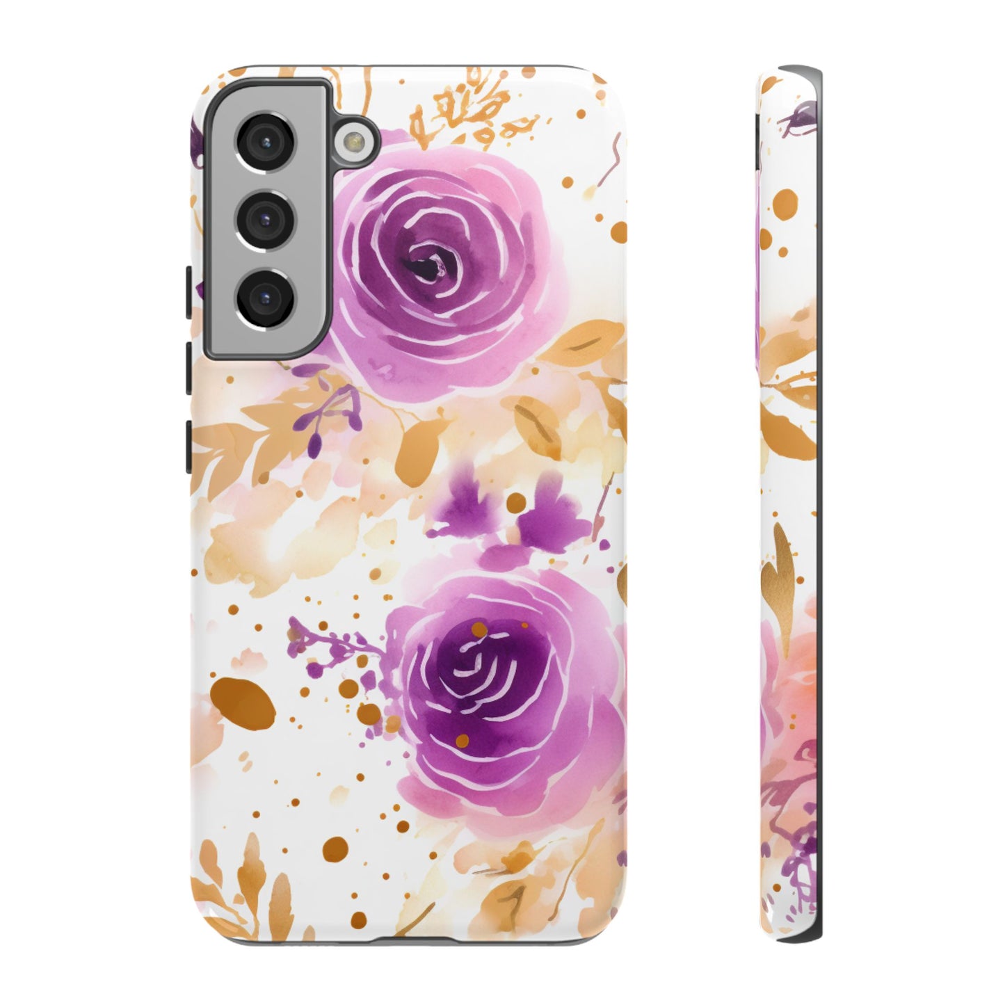 Purple Bloom Watercolor Mobile Case – Artistic Elegance in Gold & Lilac