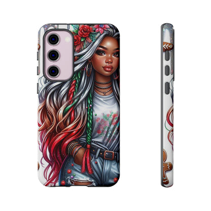Festive Boho Queen – Holiday Glow & Candy Cane Braids Mobile Cover