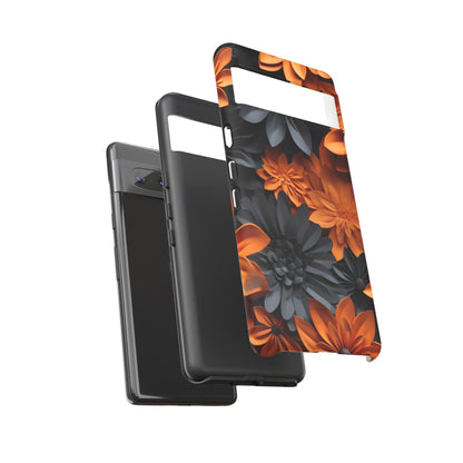 Orange & Black 3D Floral Mobile Case