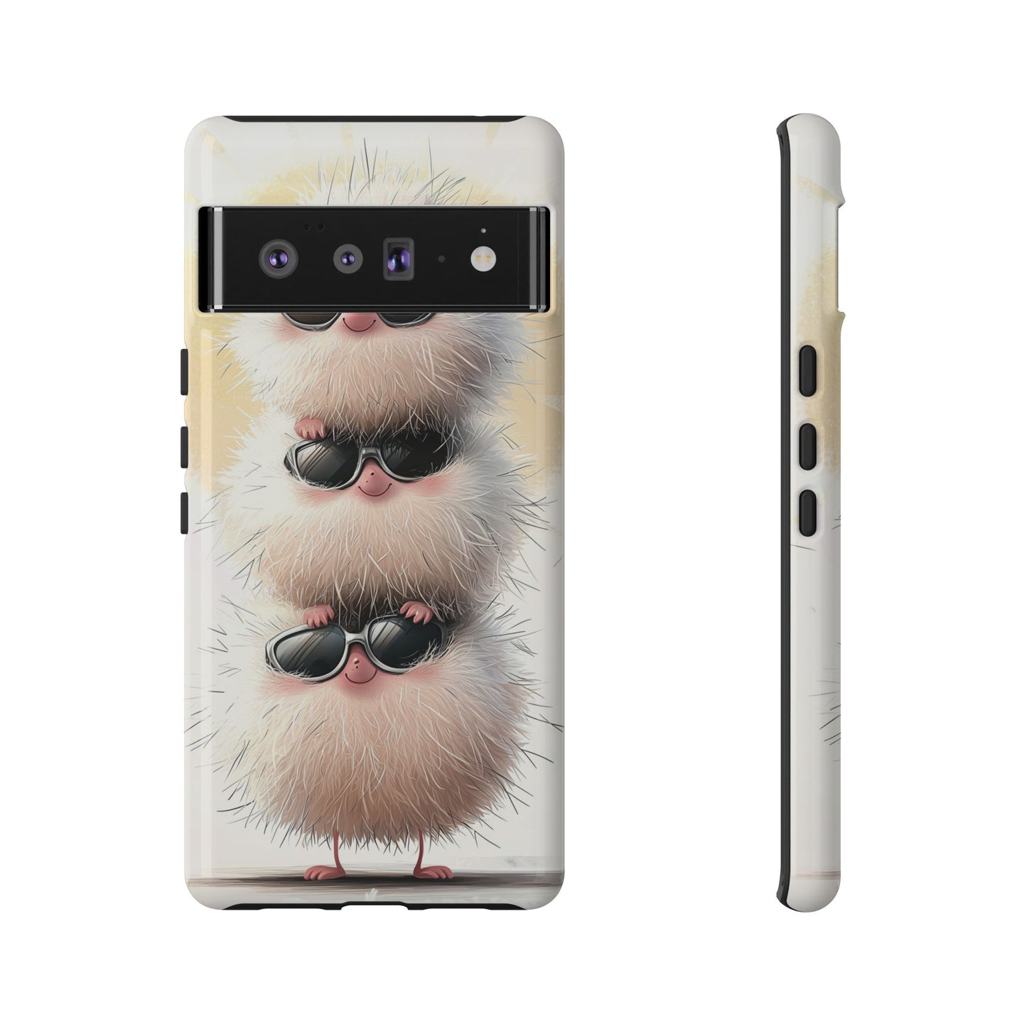 Fluffy Stack Anime Phone Case – Cute Furry Creatures with Sunglasses, Kawaii Aesthetic Design for iPhone, Samsung & Google Pixel