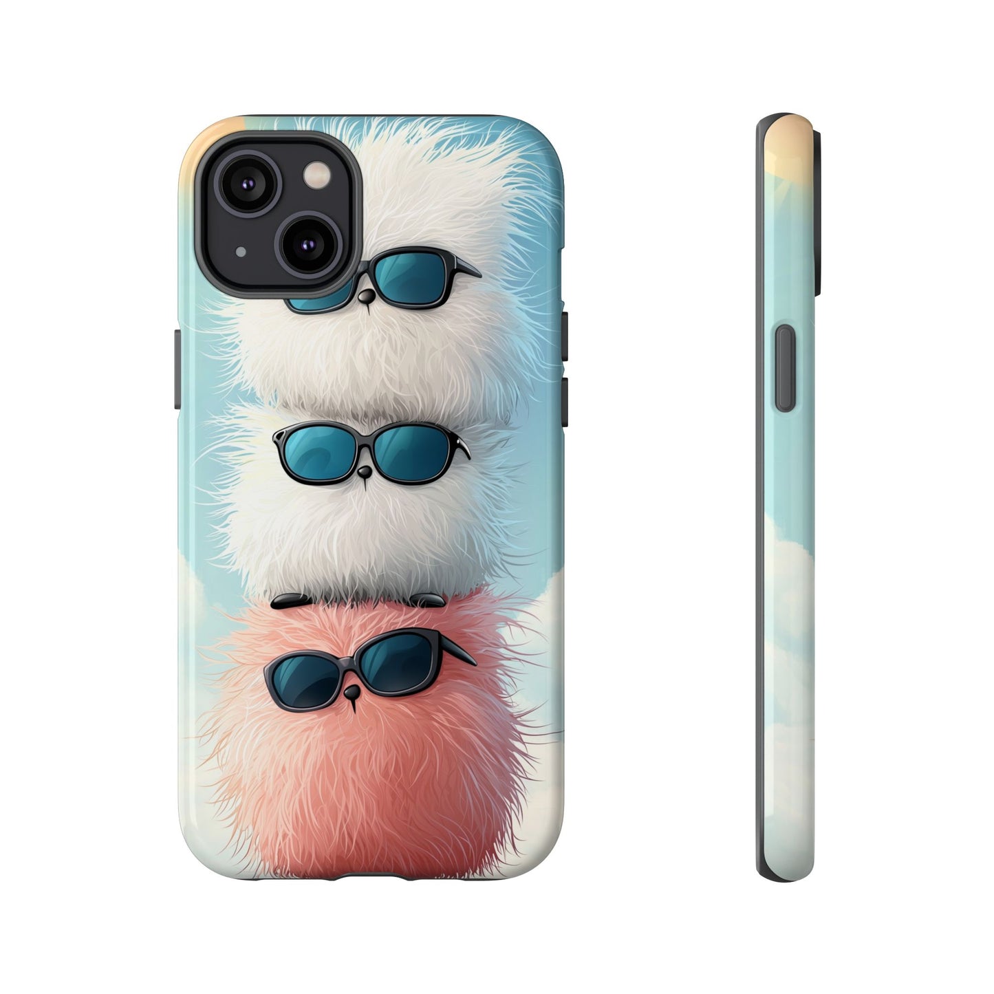 Fluffy Stack Anime Phone Case – Cute Kawaii Furry Creatures with Sunglasses, iPhone, Samsung & Google Pixel Case