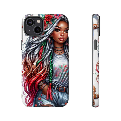 Festive Boho Queen – Holiday Glow & Candy Cane Braids Mobile Cover