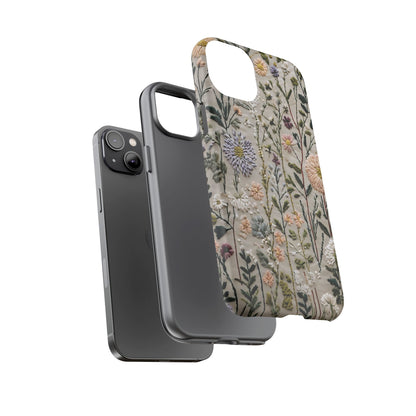 Intricate Embroidery Artwork Featuring Botanical Elements On Beige phone case design.