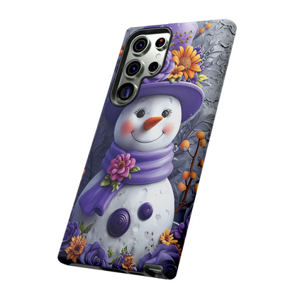 Cheerful Snowman With Colorful Floral Hat And Scarf phone case design