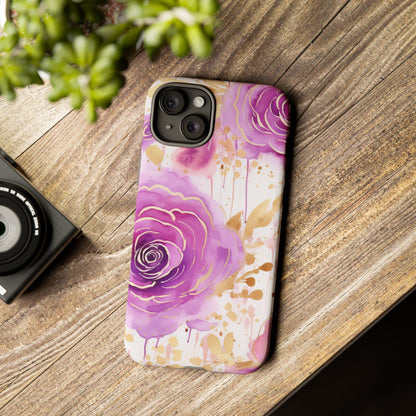 Elegant Purple-Gold Watercolor Rose Mobile Case