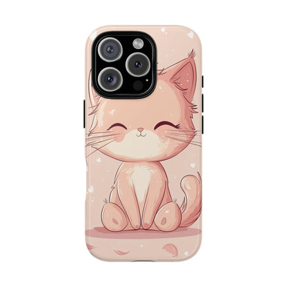 Kawaii Blush Kitty – Chibi Anime Cat Phone Case for iPhone, Samsung & Pixel