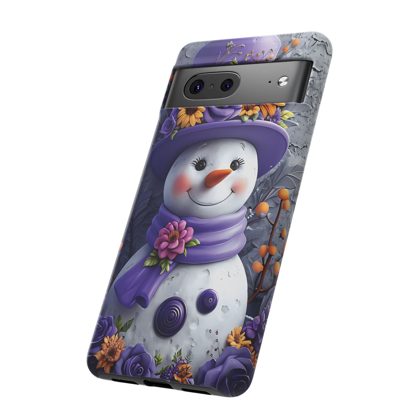 Cheerful Snowman With Colorful Floral Hat And Scarf phone case design