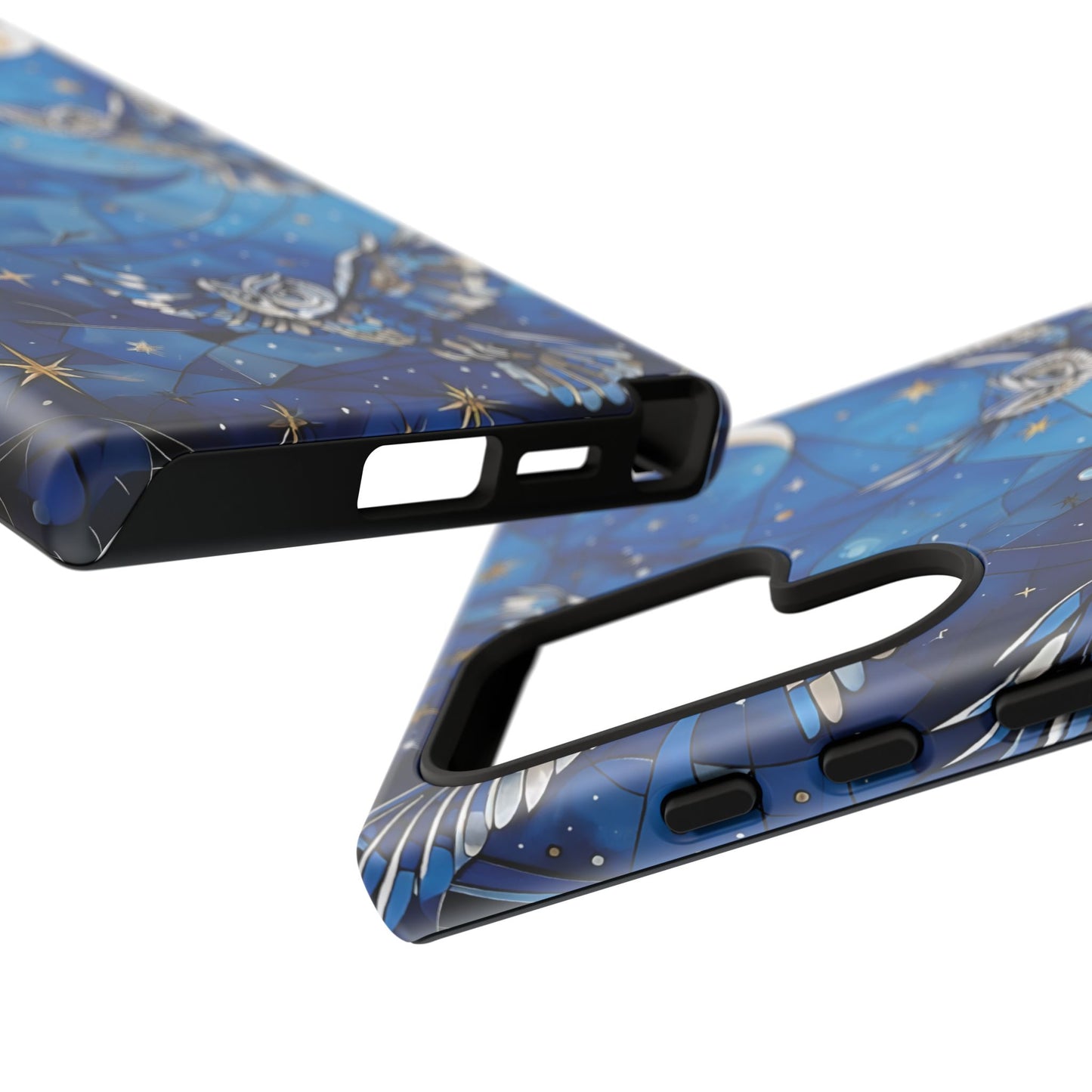 Surrealistic Owls Soaring Through A Celestial Night Sky phone case design.