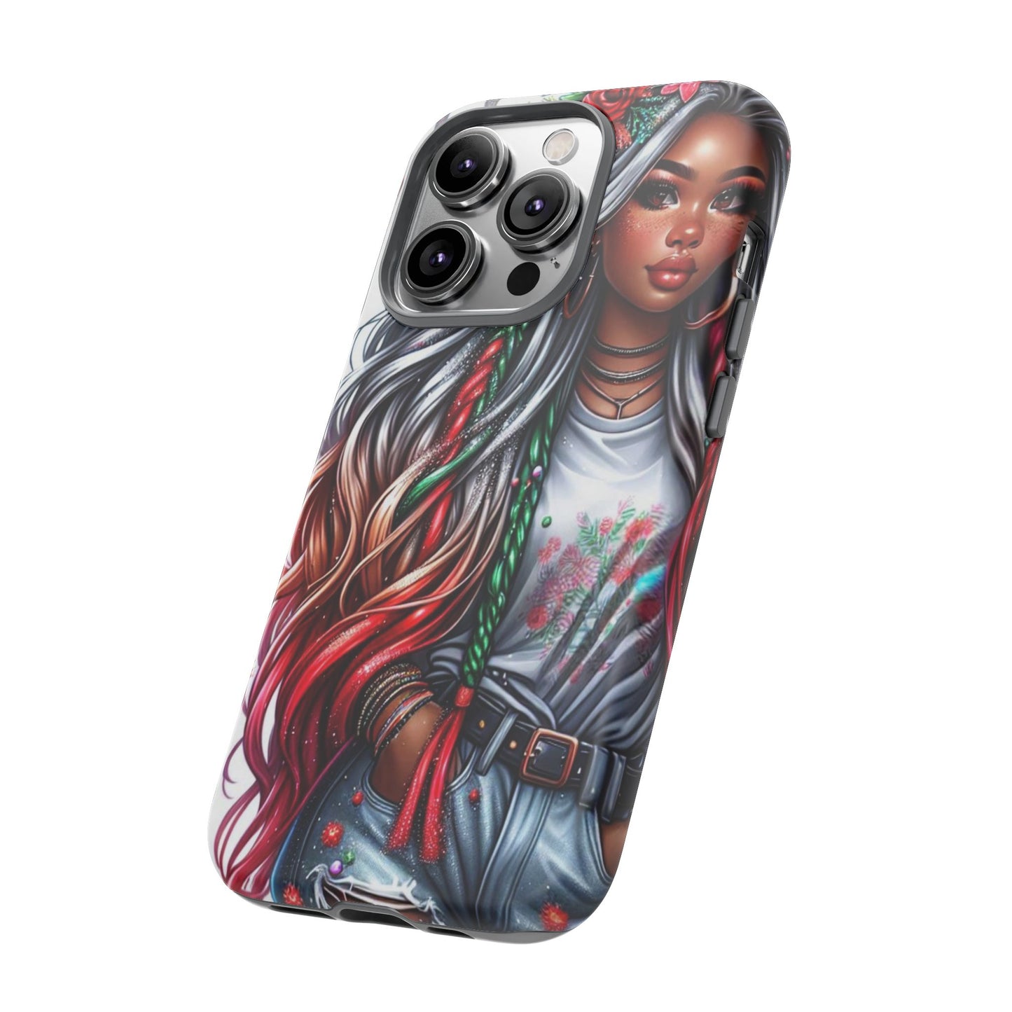 Festive Boho Queen – Holiday Glow & Candy Cane Braids Mobile Cover