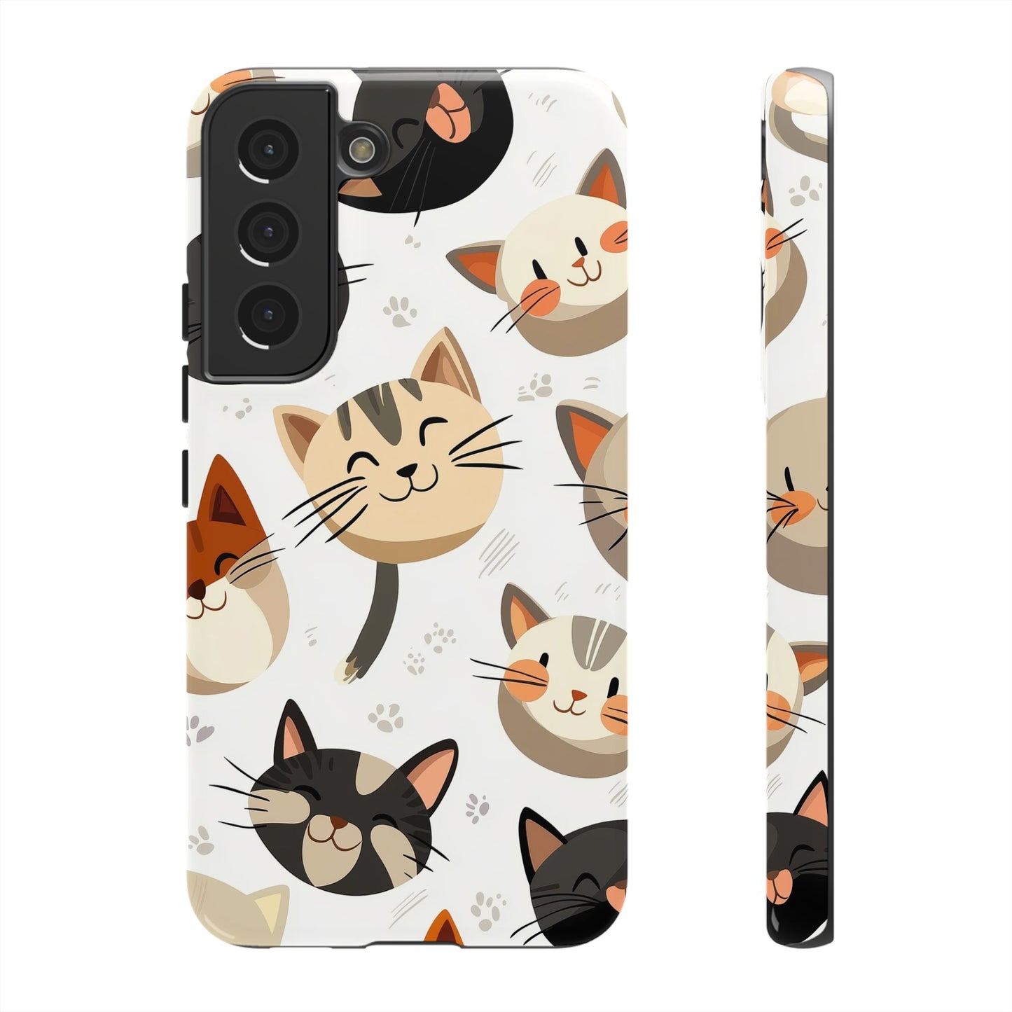 Cute Cat Faces Phone Case – Kawaii Anime Style for iPhone, Samsung & Google Pixel, Fun and Playful Cat Design